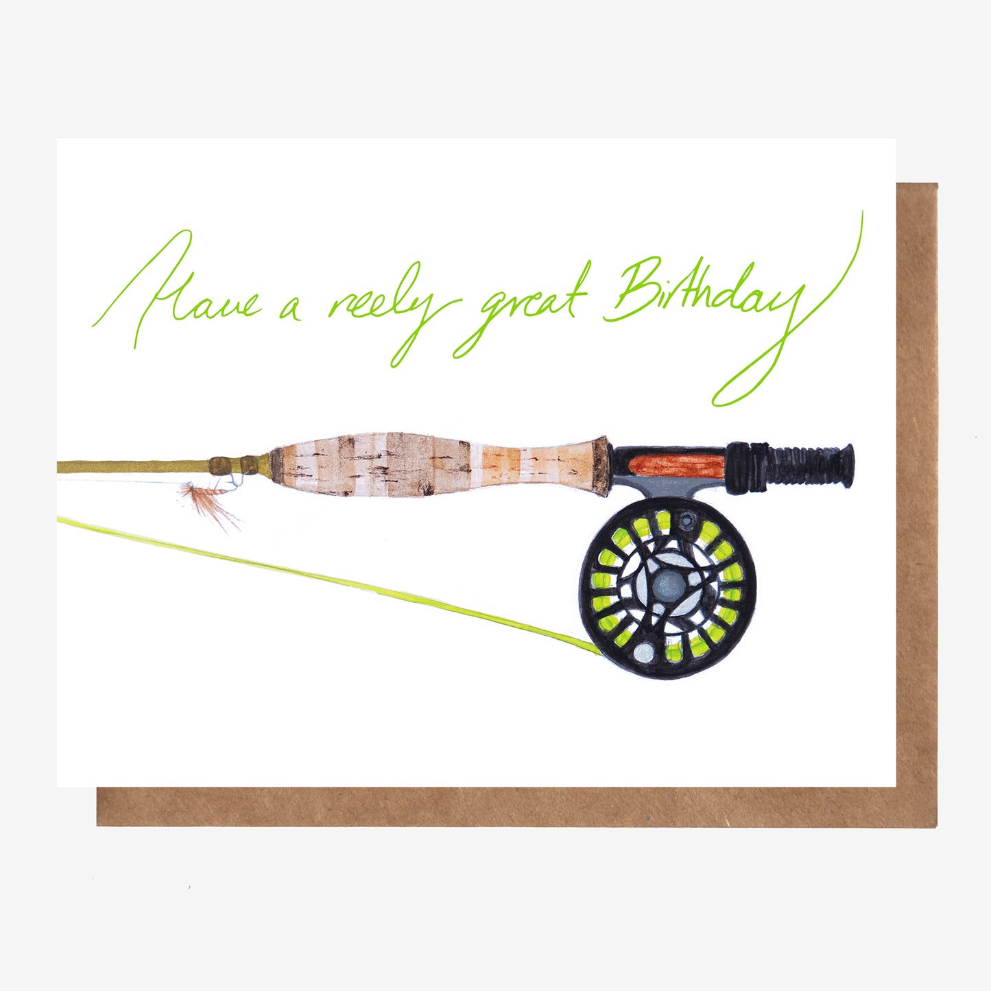 Have a reely great Birthday!  This hand drawn birthday card featuring a fly fishing rod, reel and elk hair caddis fly is perfect for anglers and fishing enthusiasts. Made in Nova Scotia, Canada by Coastal Card Co.